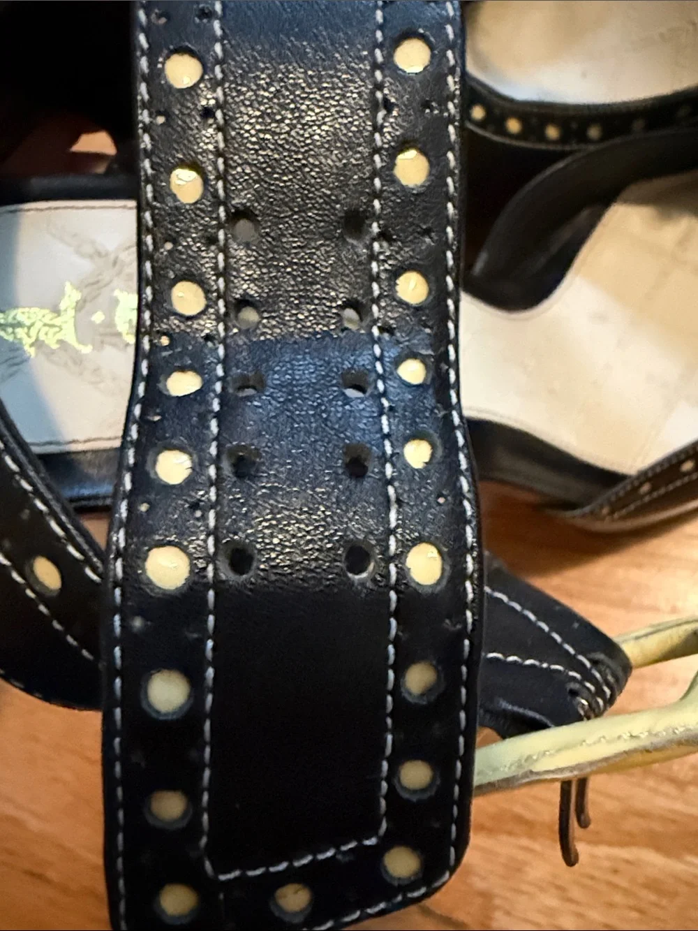 L.A.M.B. Gwen Stefani Vintage Black Leather Polka Dot Mary Jane Heels Size 9.5 M